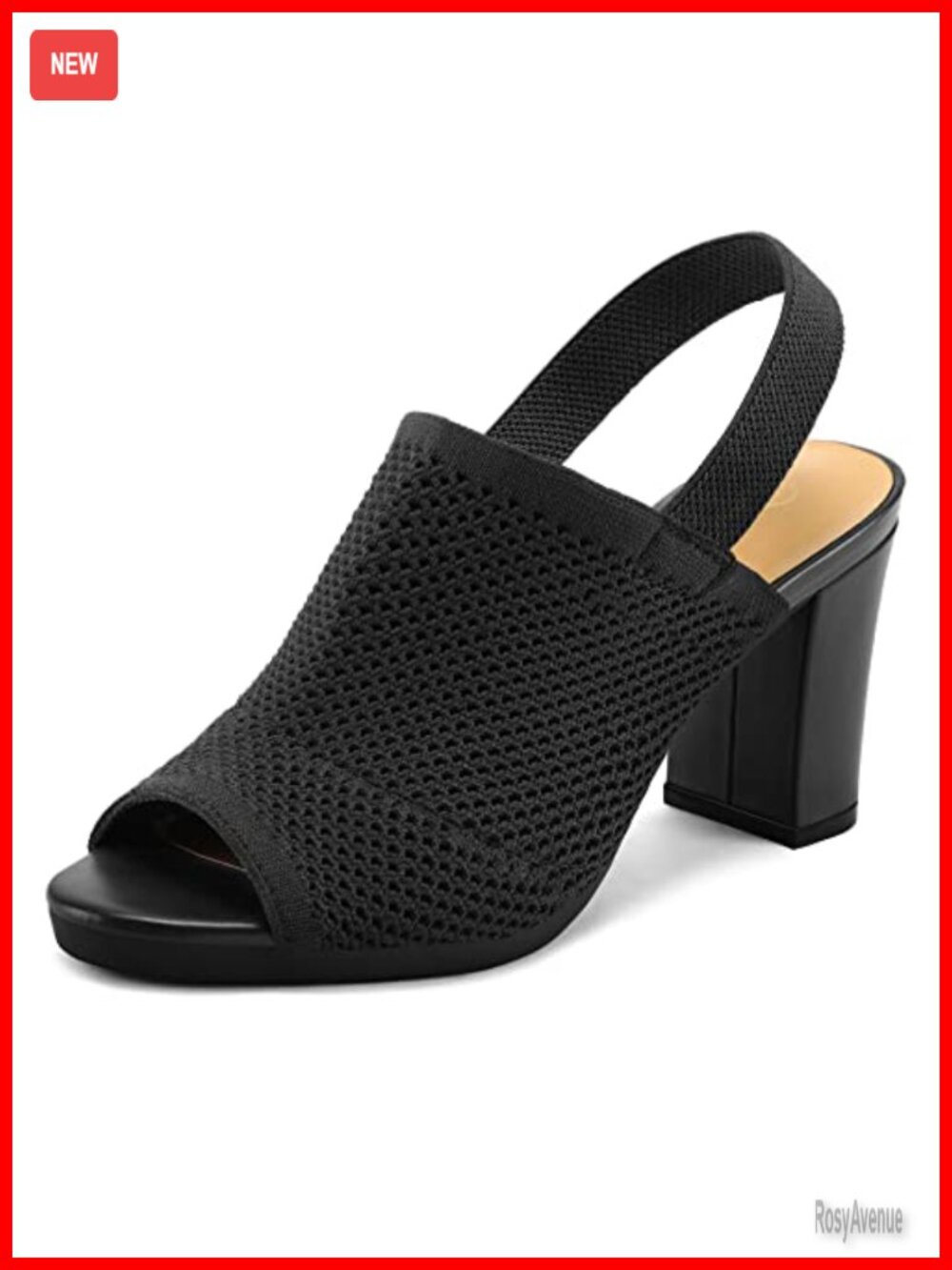 Women's Knit Peep Toe Slingback Chunky Block Heel Sandals Comfortable
